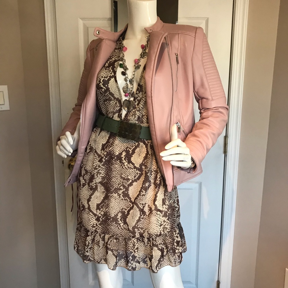 Pink Vegan Leather Moto Jacket